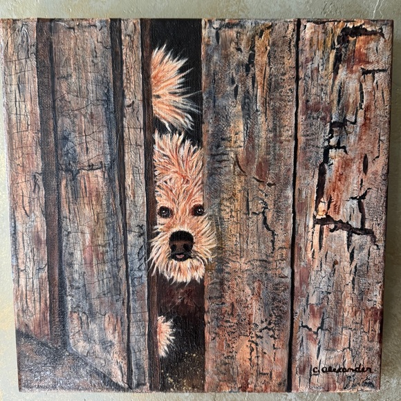 Carolyn Alexander Original Painting 12” X 12” Painted Sides Frameless Cute Dog - Picture 5 of 11